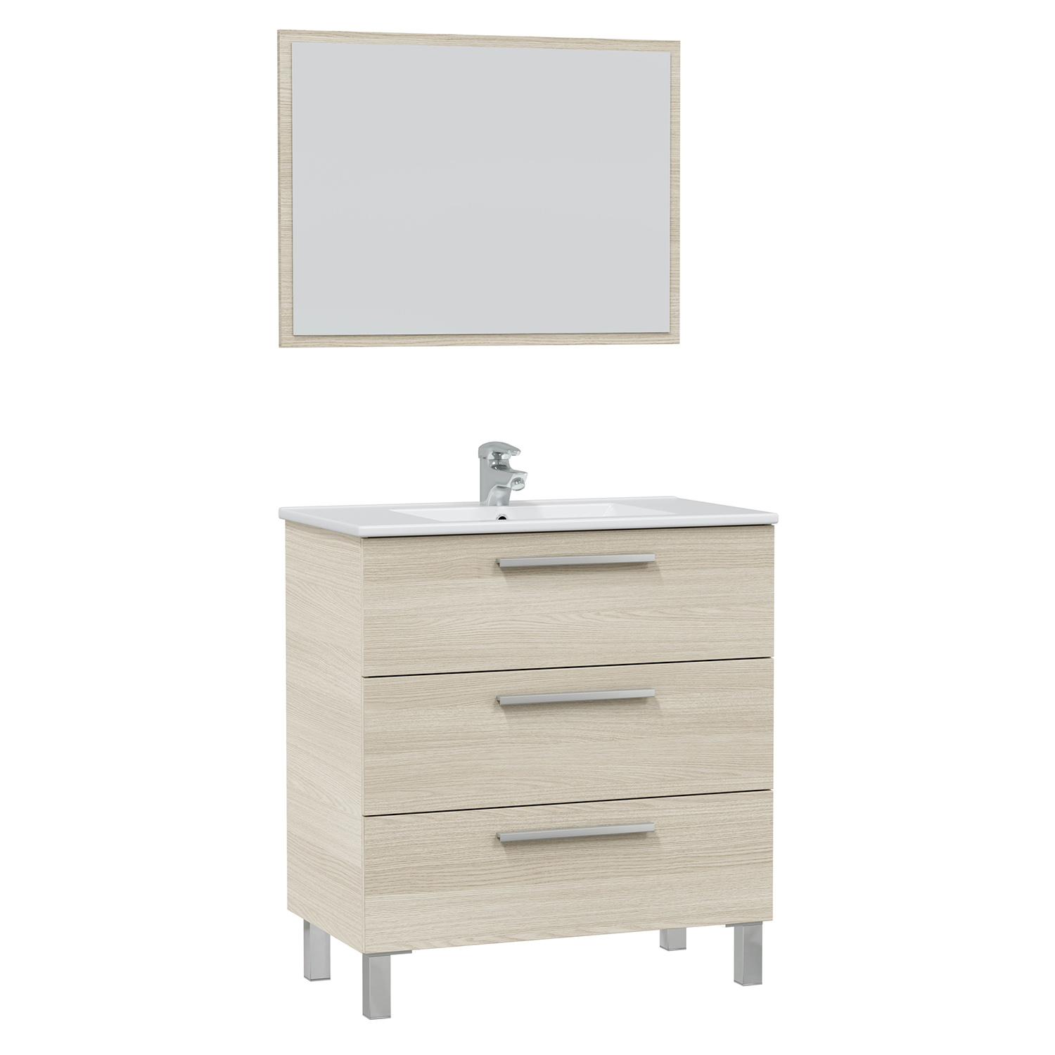 Mueble de baño alise 3 cajones con espejo, sin lavabo, color roble