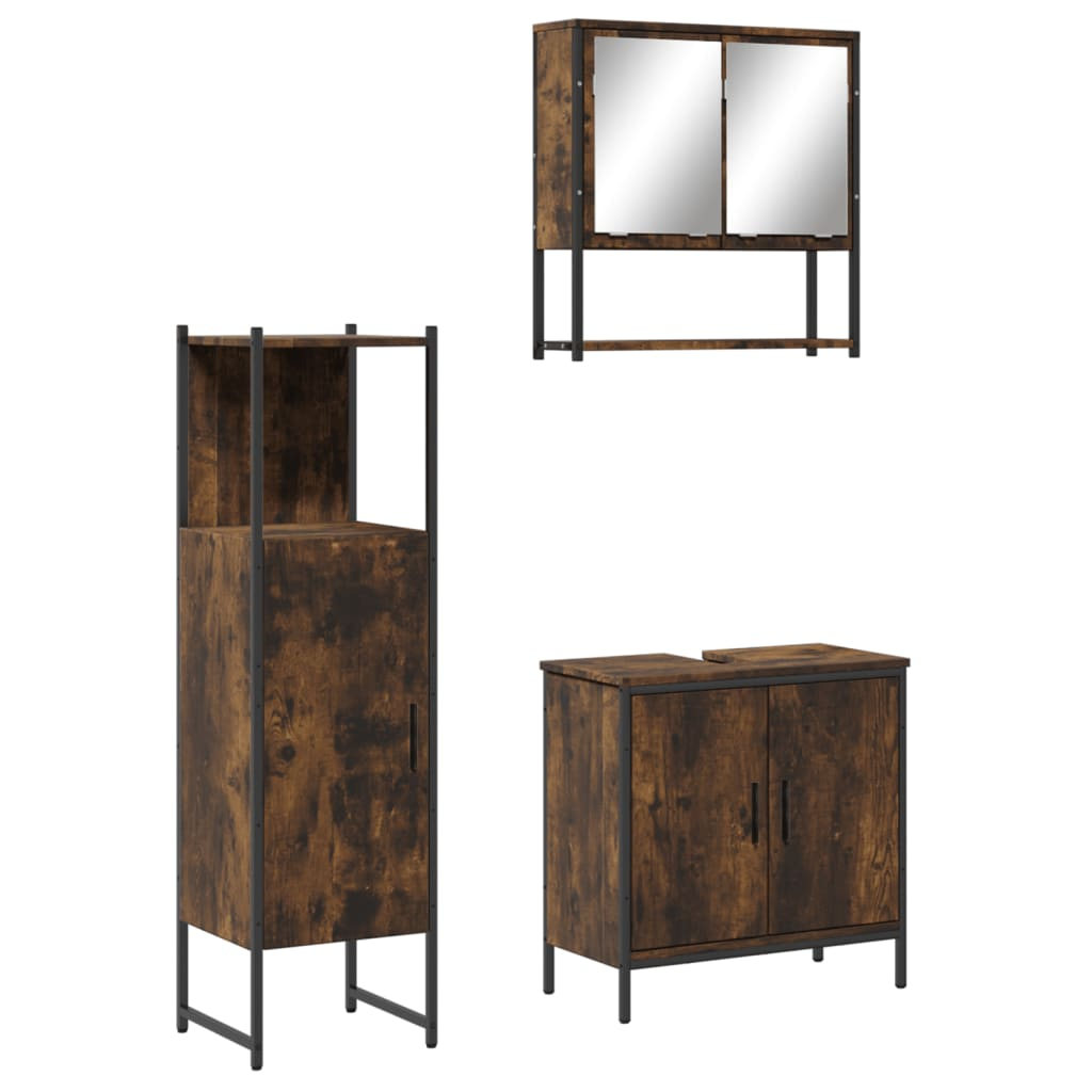vidaXL set de muebles baño 3 pzas madera contrachapada roble ahumado