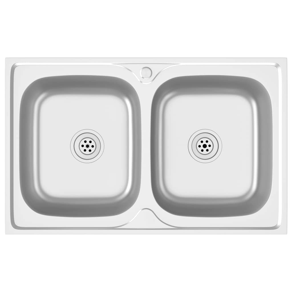 vidaXL fregadero de cocina doble seno acero inoxidable 800x500x155 mm