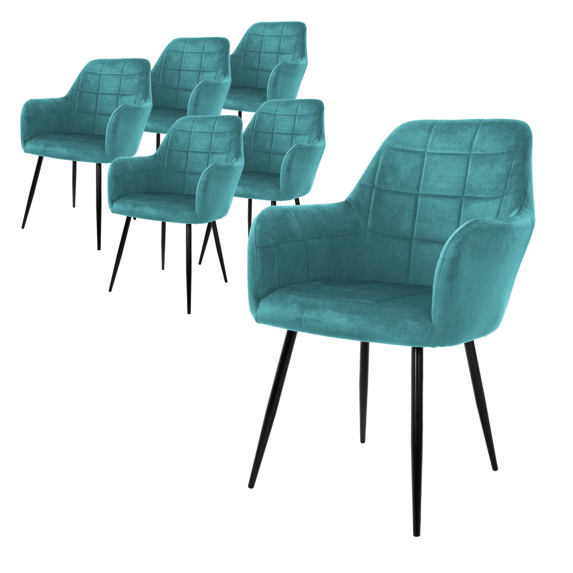 Set 6x silla de comedor/salón de terciopelo verde salvia con patas de acero