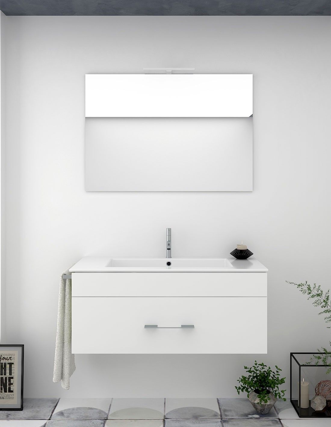 Mueble de baño florencia con lavabo y espejo 75x45cm blanco
