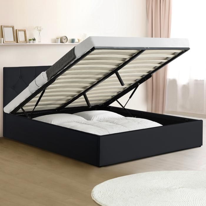 Cama arcón de PVC negro - 2 plazas - 140 x 190 cm