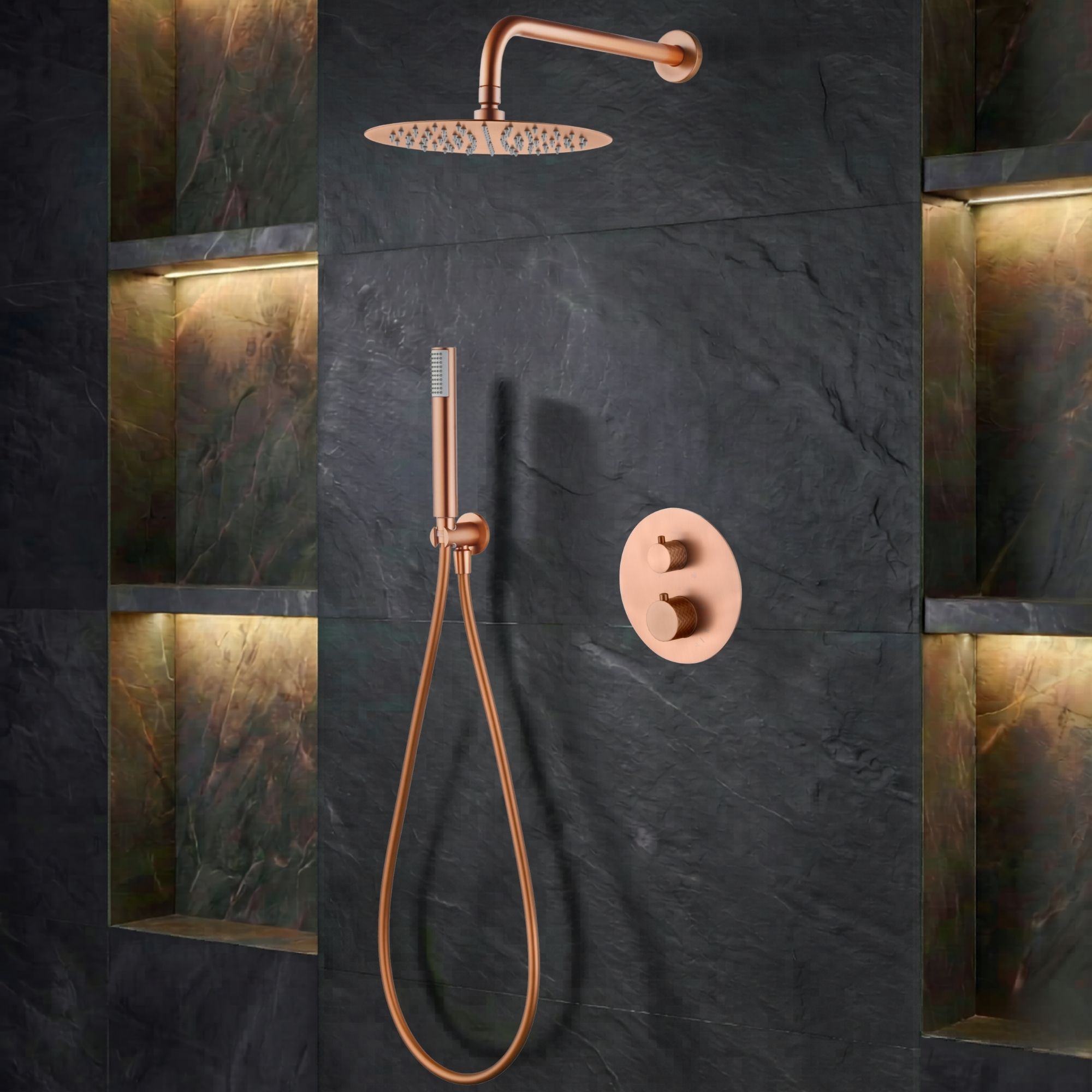 Imex columna ducha empotrada termostática oro rosa serie génova