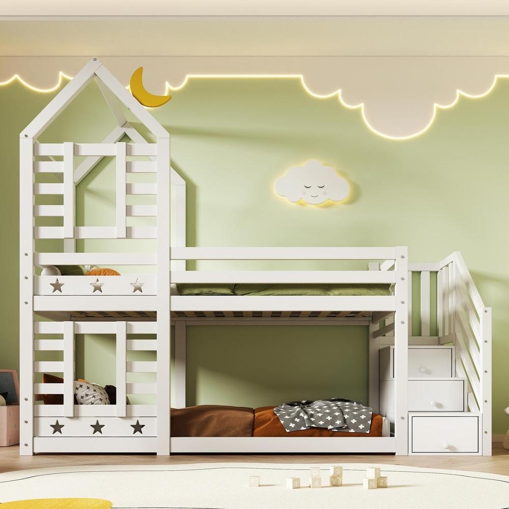 Litera 90x200cm infantil con cajones y almacenaje blanco