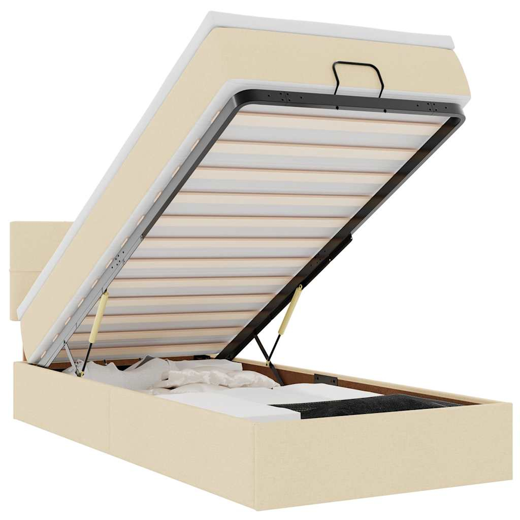 vidaXL cama otomana con colchón crema 90x200 cm tela