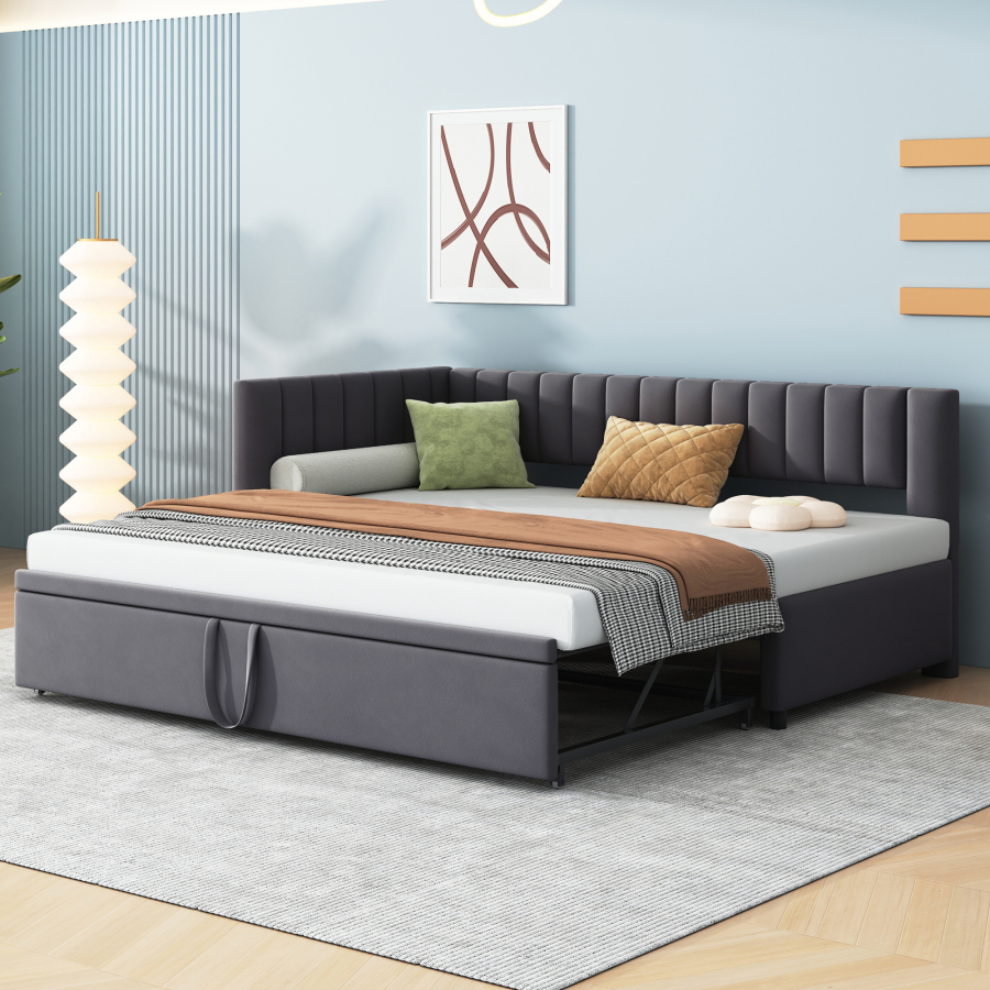 Sofá cama 90x200cm con cama nido extraíble terciopelo – color gris