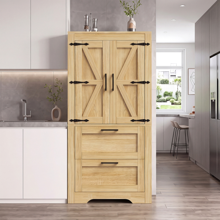 Armario alto de cocina con 2 cajones baldas ajustables natural 180x80x40cm