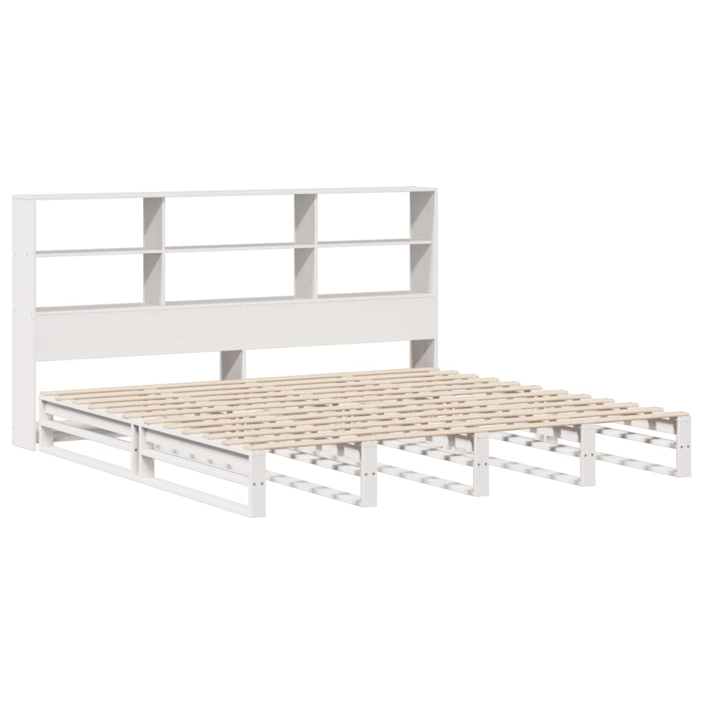vidaXL cama con estantería sin colchón madera maciza blanca 180x200 cm