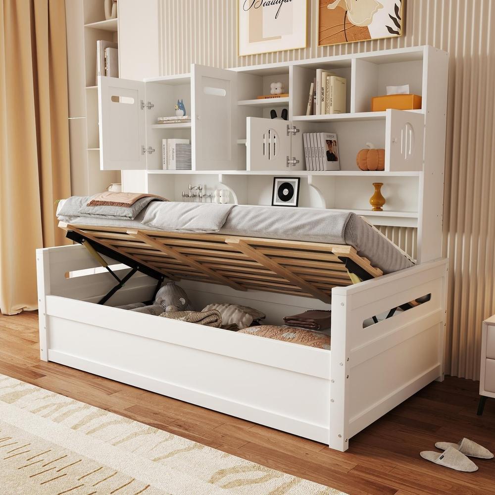 Sofá cama de madera maciza 90x200 cm, almacenaje, blanco