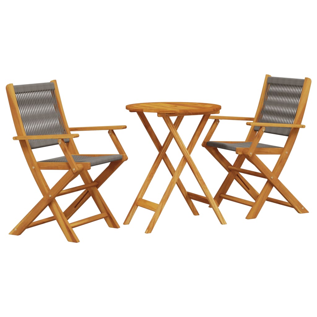 vidaXL juego de bistro de 3 piezas polipropileno y madera maciza gris
