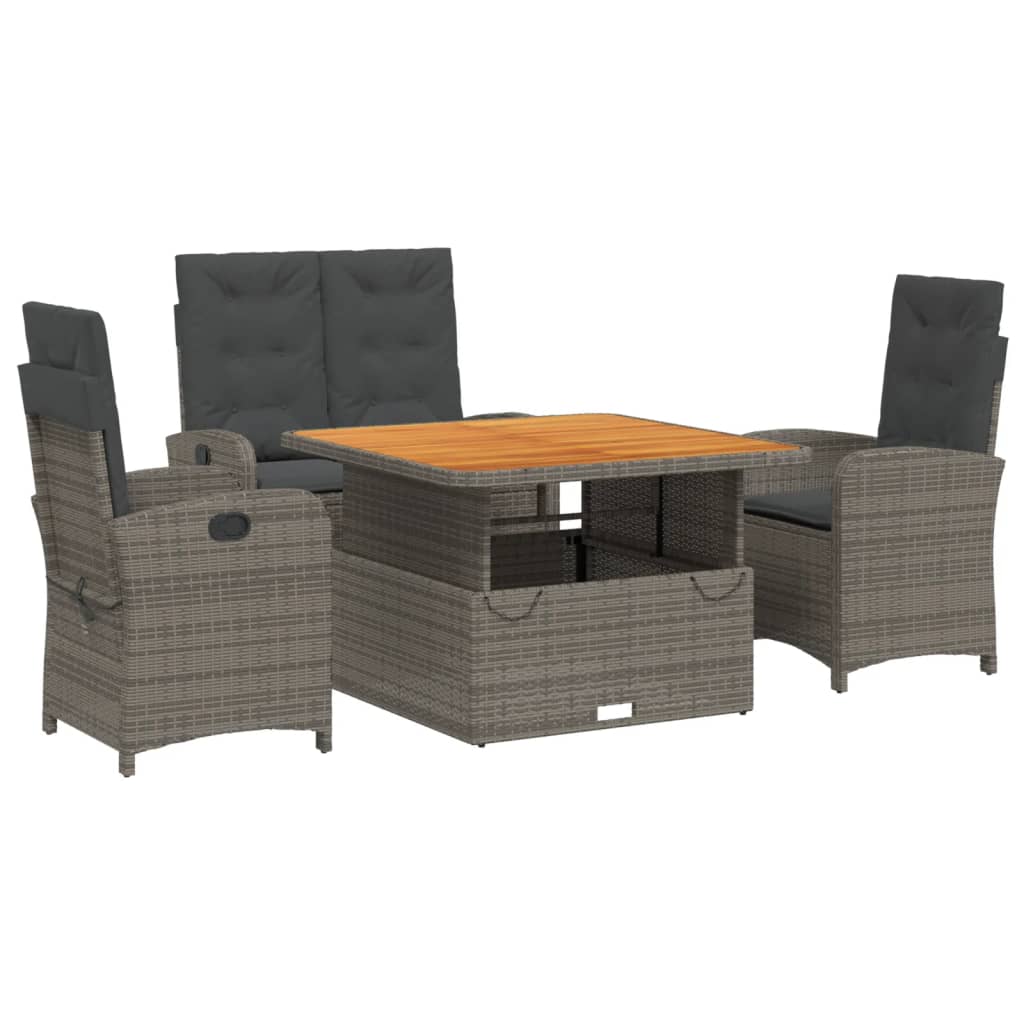 vidaXL juego de comedor de jardín 4 piezas con cojines ratán pe gris