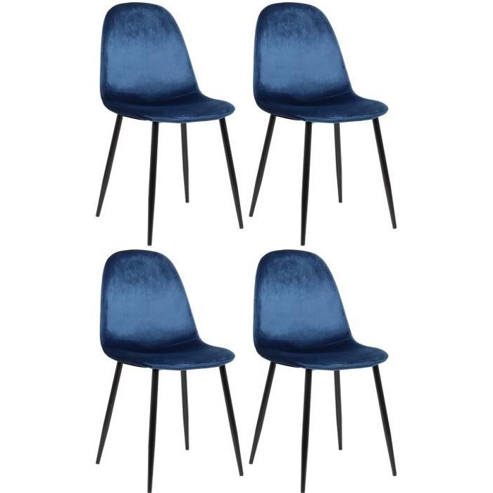 Sillas comedor napier velours azul - lote 4 - 88 cm