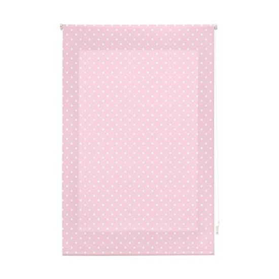 Estor enrollable premium 110x180 rosa con motas blancas