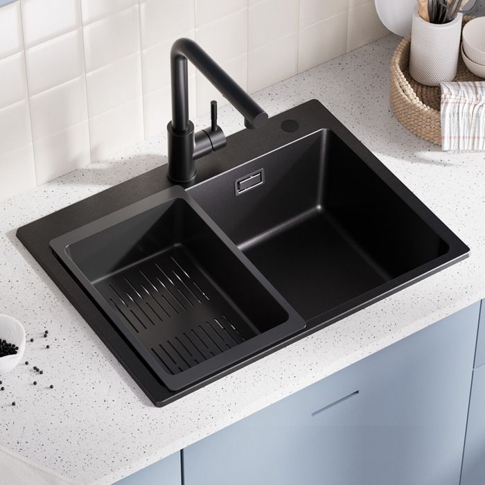Fregadero de cocina de granito 60x45cm - fregadero de 1 bacha negro