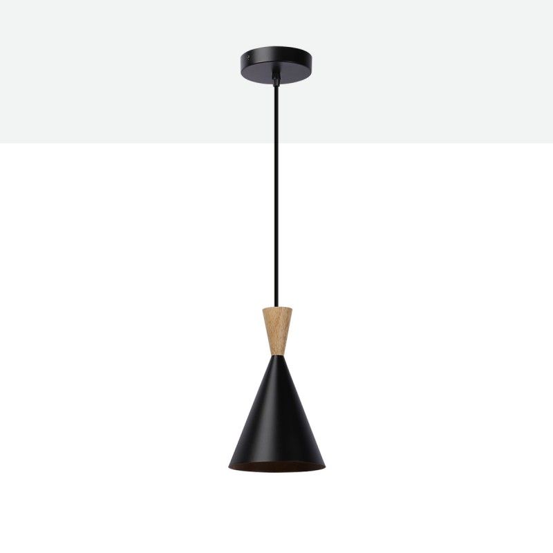 Lámpara coLGante nórdica negro y madera, E27 para salón comedor
