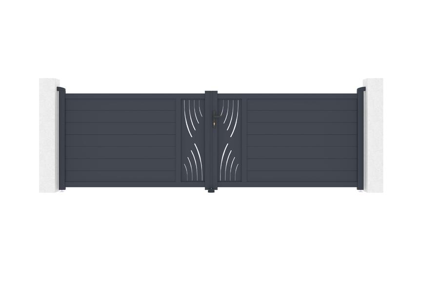Puerta batiente regulable de 4m de ancho veleta h.120cm aluminio gris