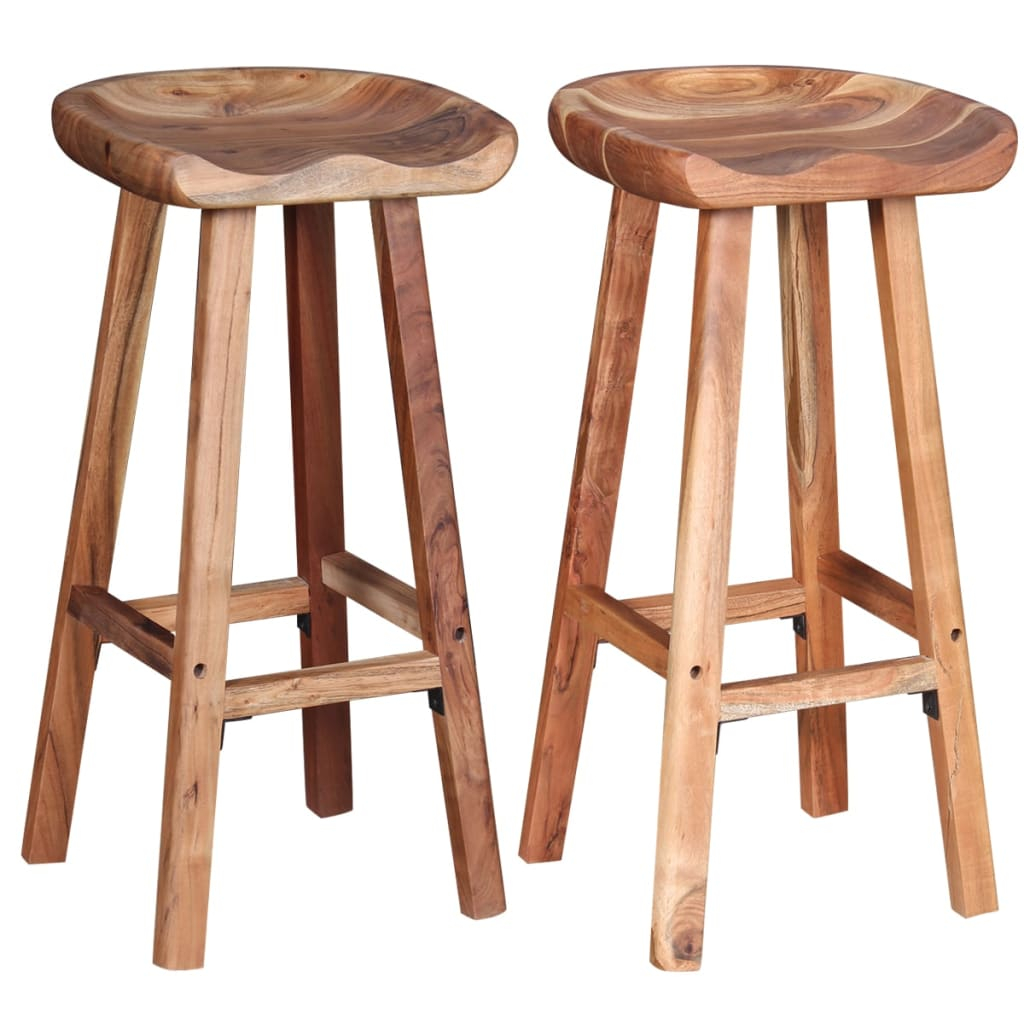 vidaXL taburetes de barra de cocina 2 unidades madera maciza de acacia