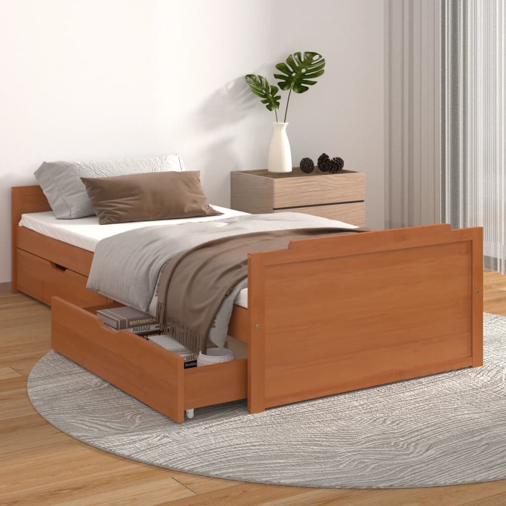Estructura cama cajones madera maciza de pino marrón 90x200 cm