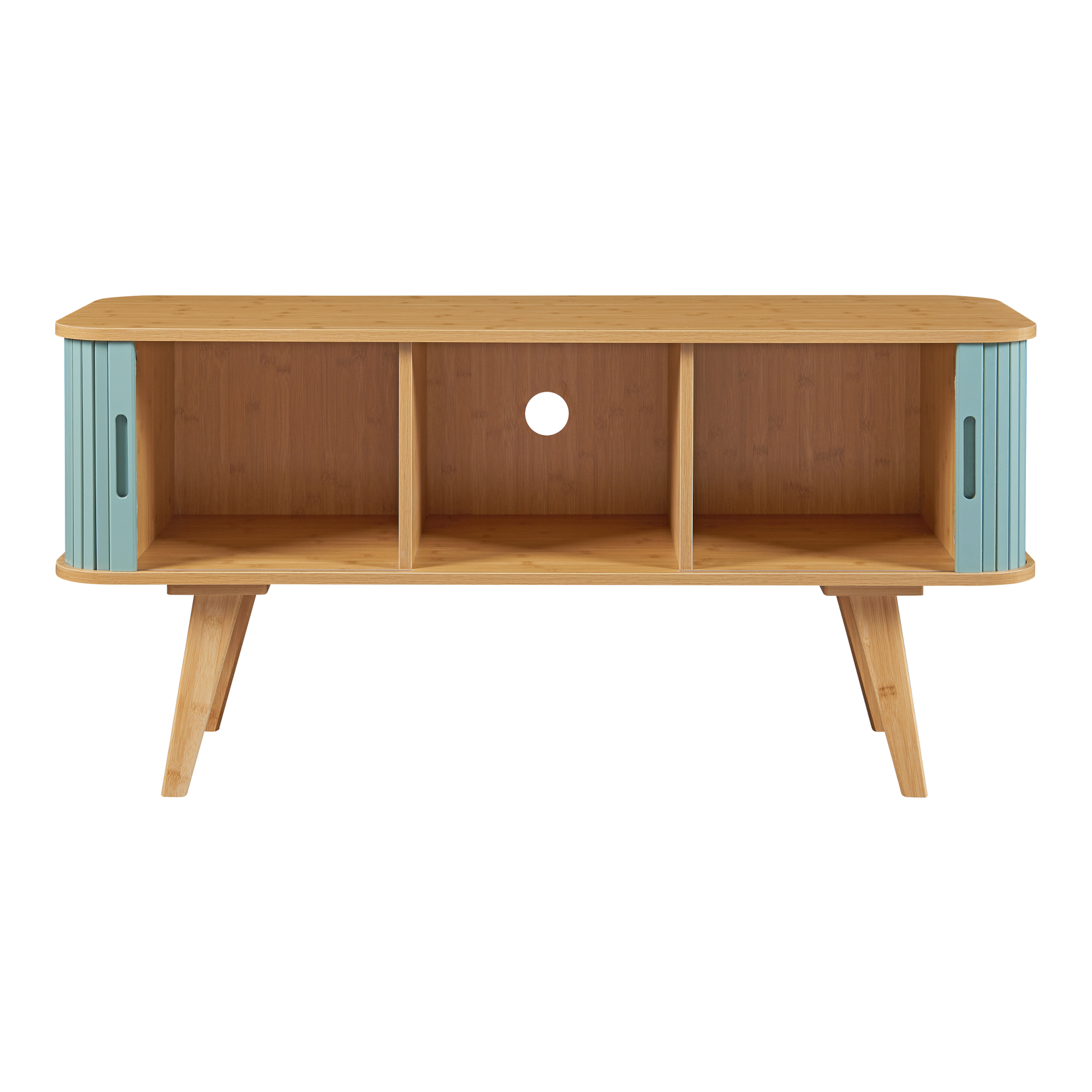 Mueble de tv tysvær con 2 puertas 120x40x58 cm - bambú/azul [en.casa]