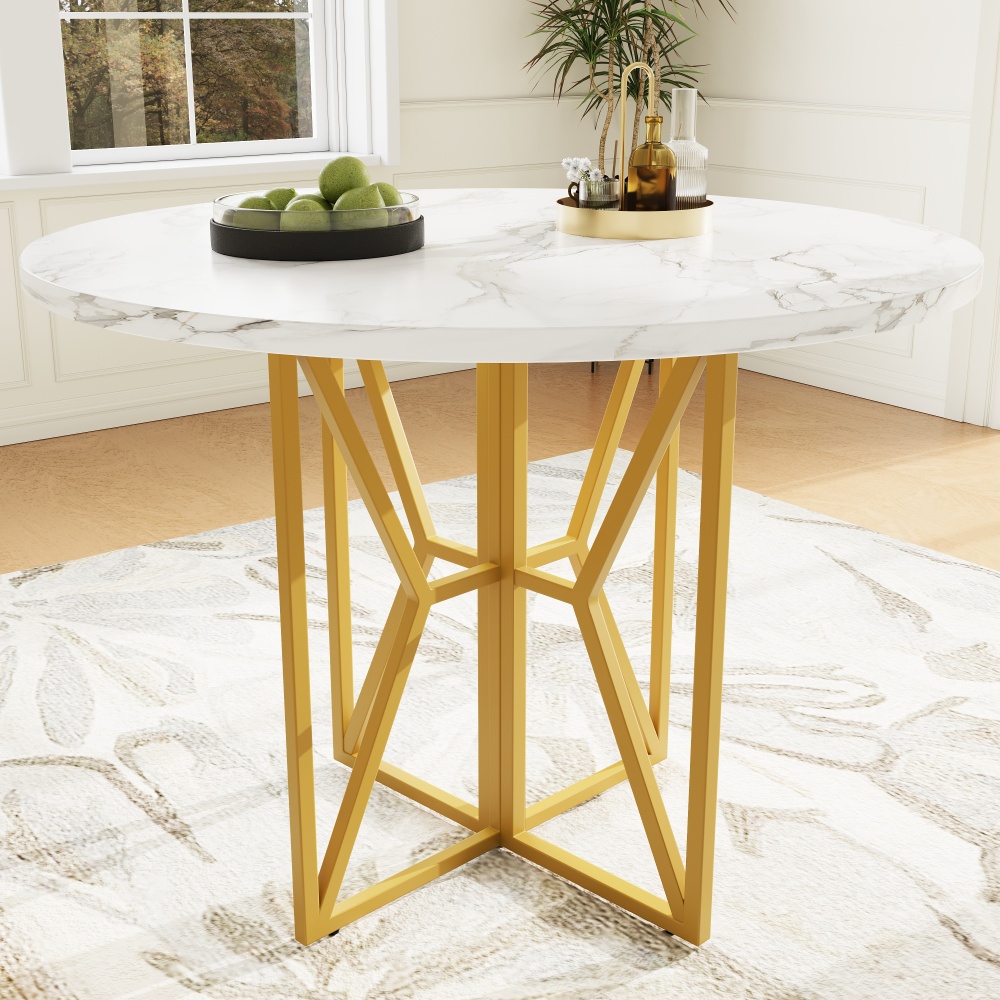 Mesa de comedor redonda mdf dorado 76x80x80cm para salón/cocina