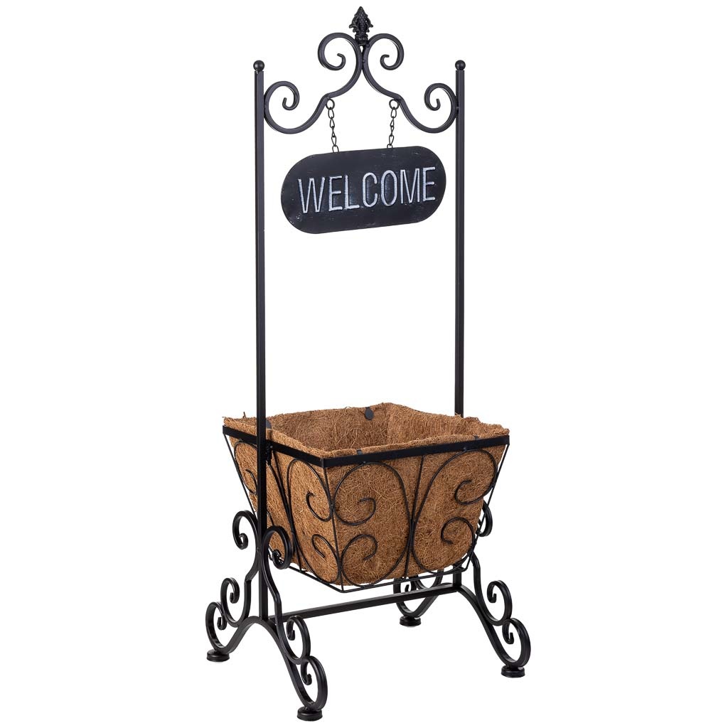 Soporte macetero negro, 35x30x92 cm