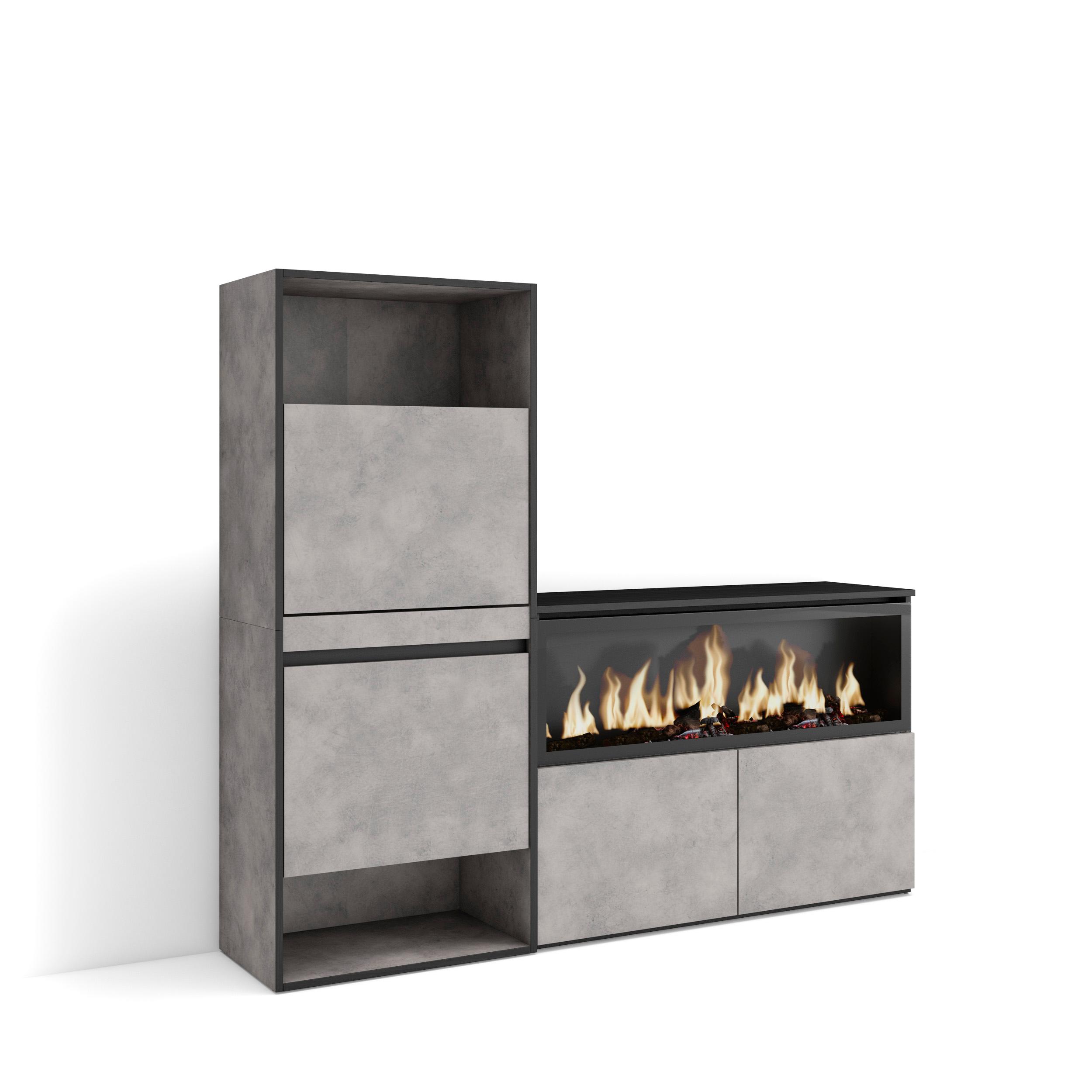 Zapatero, 167x35x145cm, cemento, chimenea eléctrica xxl