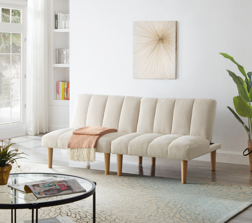Sofá cama 2 plazas pana beige respaldo ajustable en 3 posiciones 167 cm