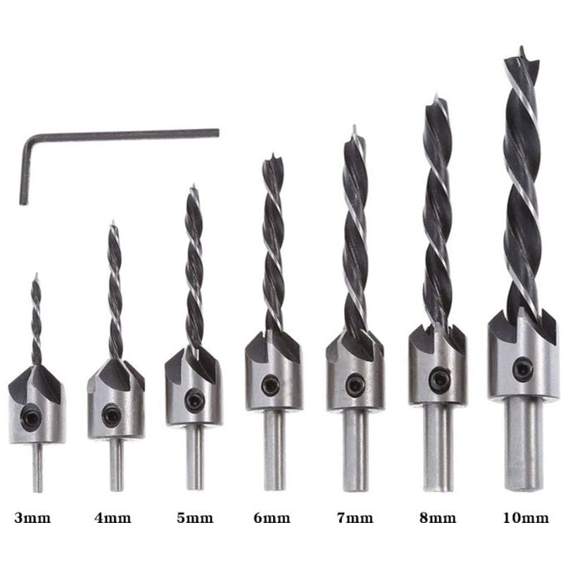Juego brocas avellanadoras 3 puntas 3-10mm madera taladro eléctrico