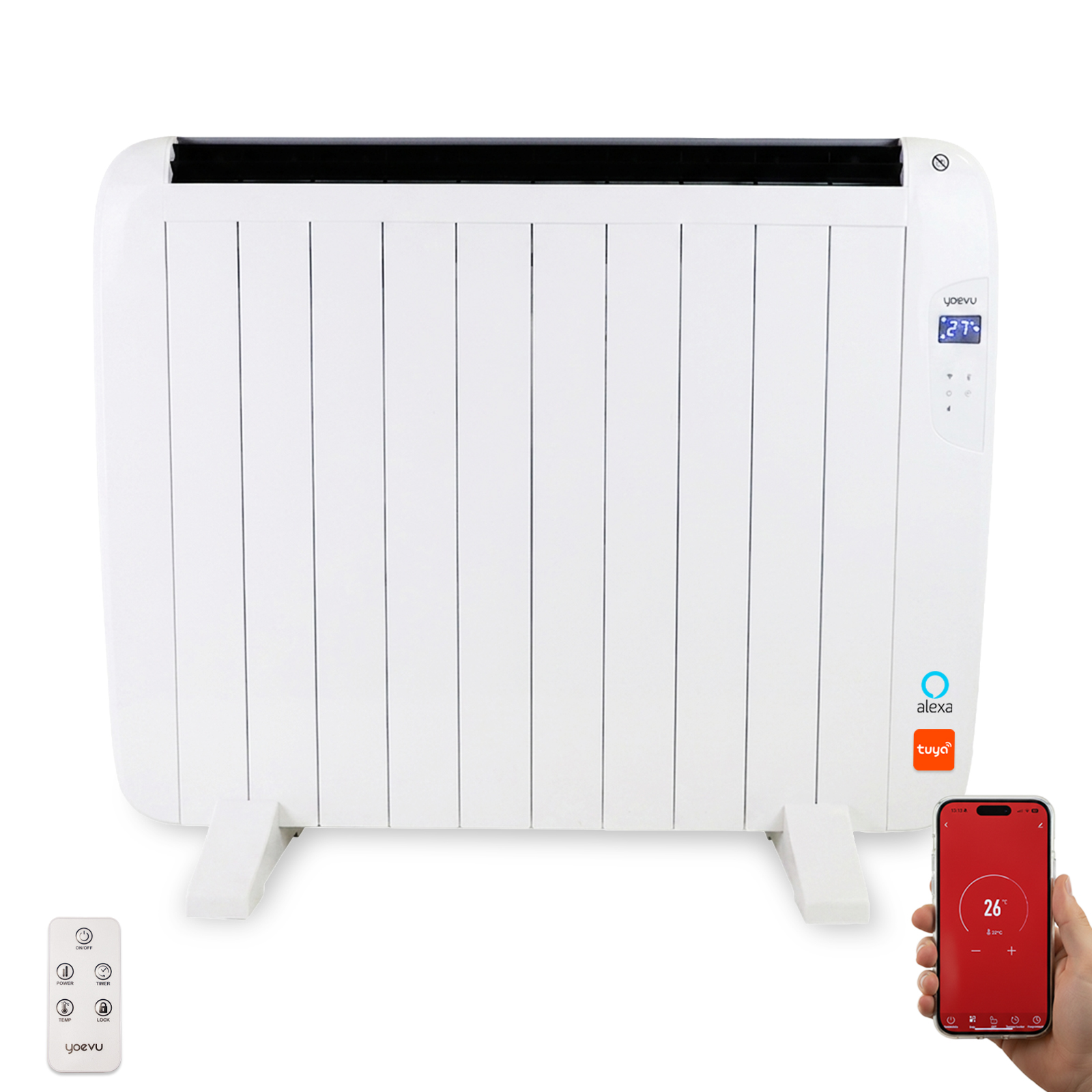 Emisor térmico aluminio 1500 W con WiFi LED blanco | YOEVU