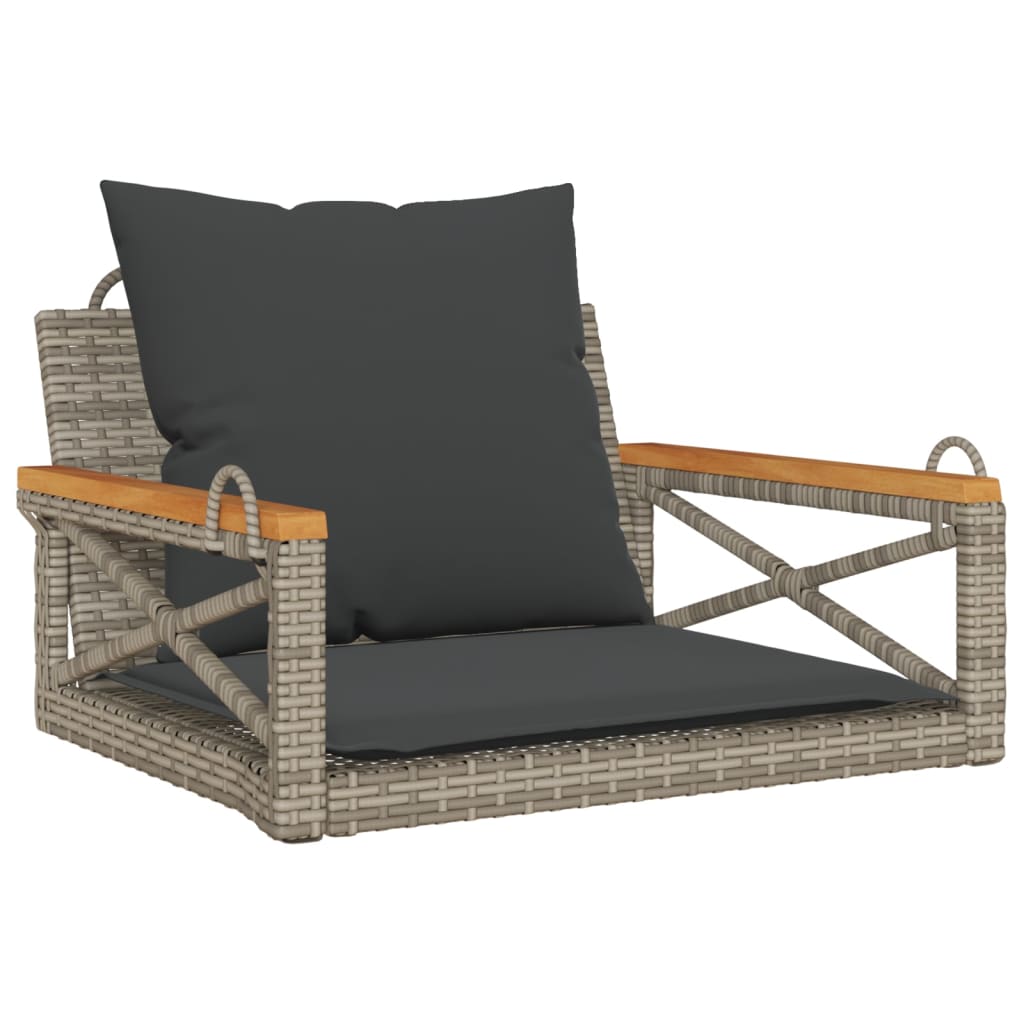 vidaXL banco columpio con cojines ratán sintético gris 63x62x40 cm