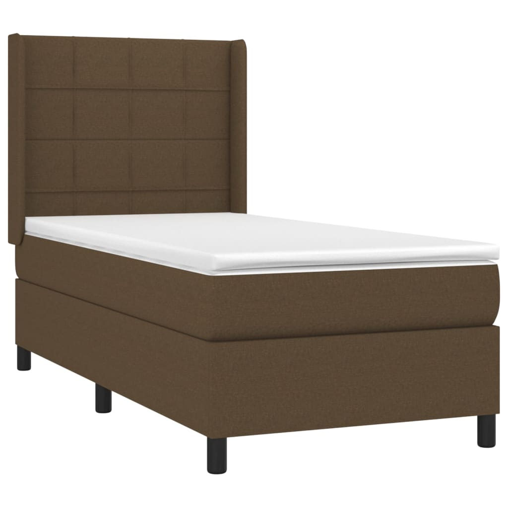 vidaXL cama box spring colchón luces LED tela marrón oscuro 100x200cm