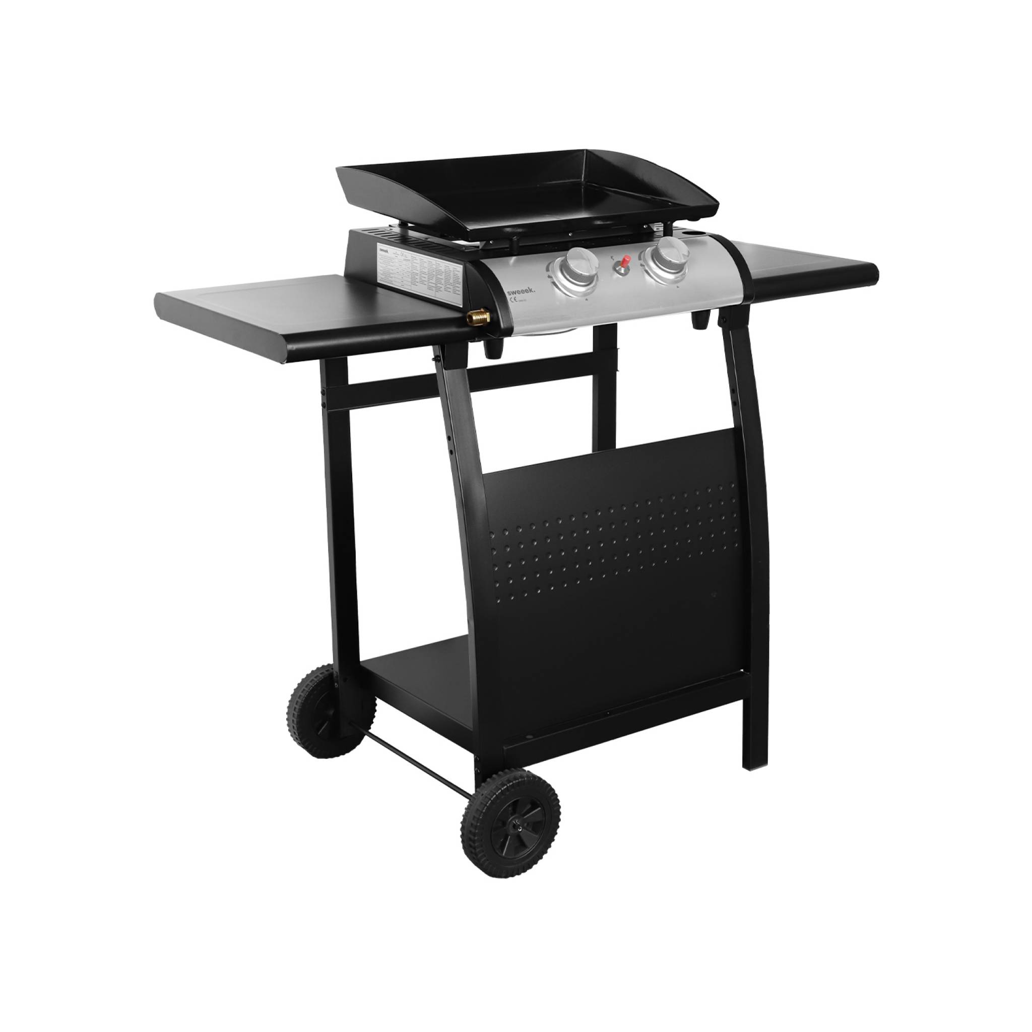 Plancha de gas de 2 quemadores 5kw con carrito y estante negro 107x55x106