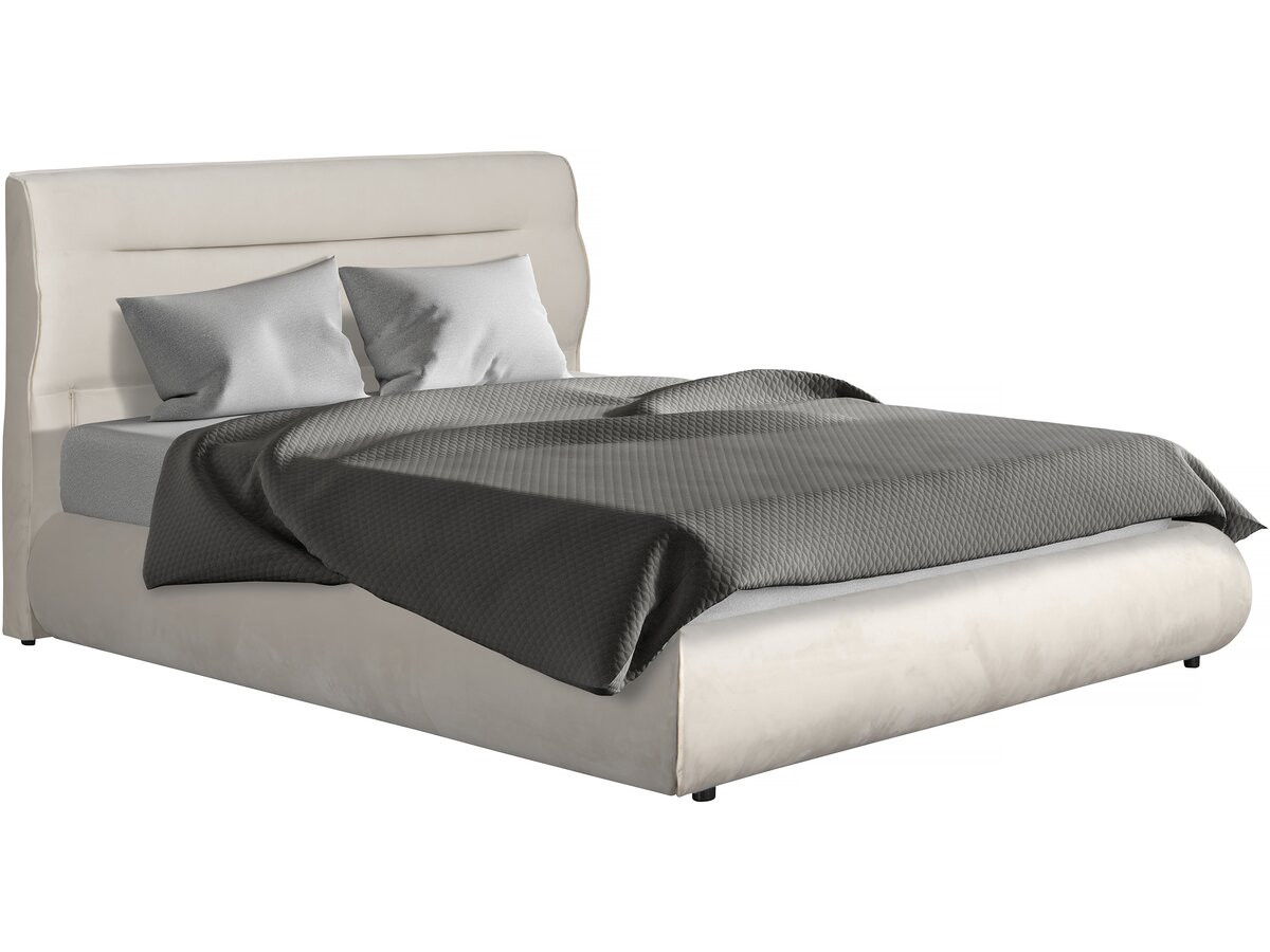 Cama doble con almacenaje en terciopelo "chamonix" - 140 x 190 cm - beige