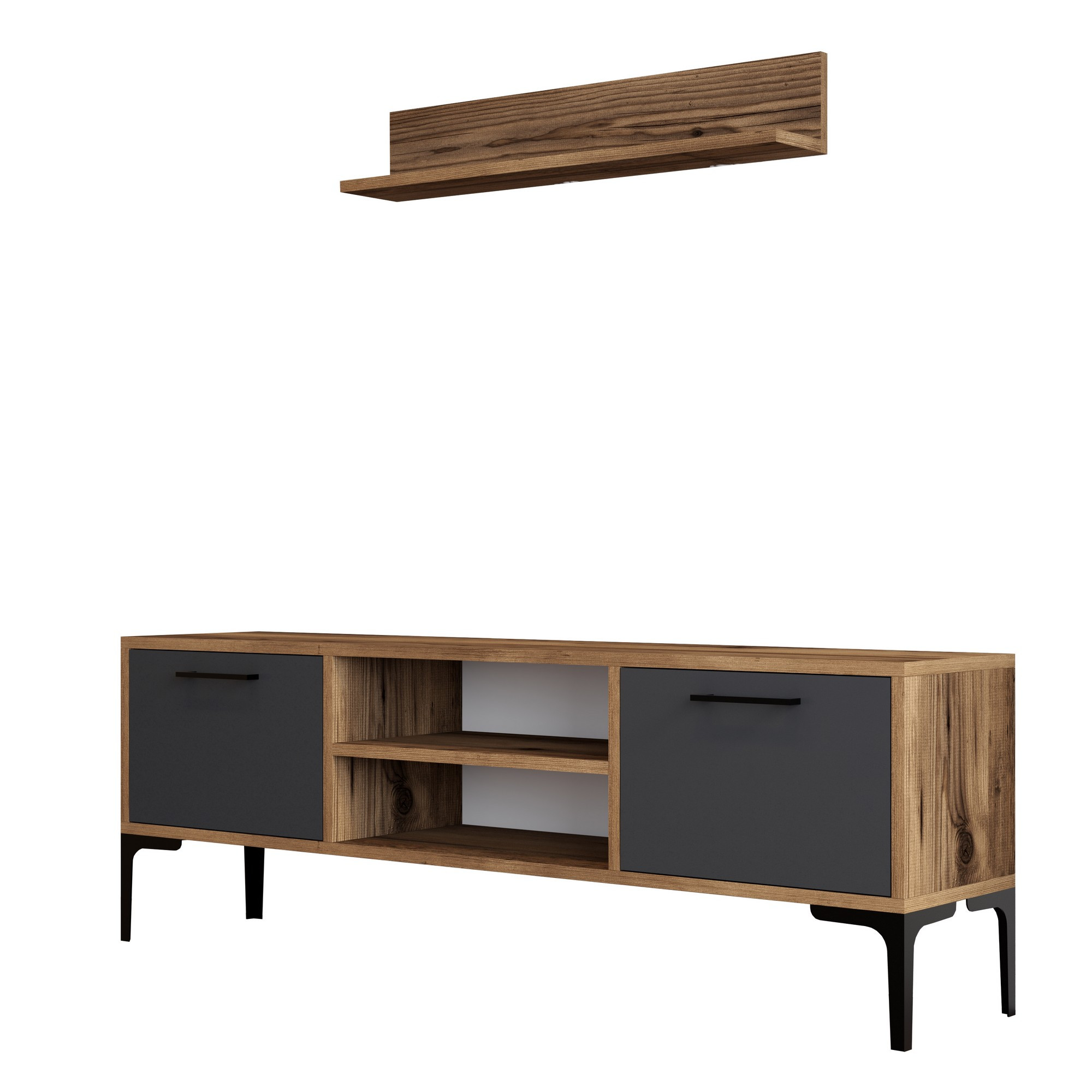 Mueble para la tele de madera <<riga>> - 140 x 30 x 48 cm - nogal antracita