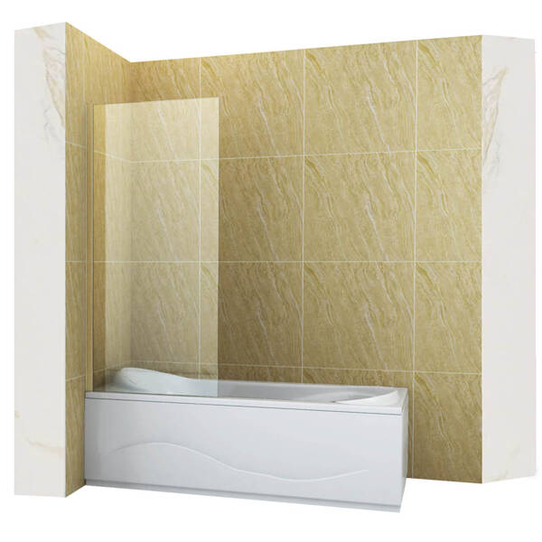 Mampara de bañera 1 hoja vidrio transparente, 60x150 cm, perfil dorado