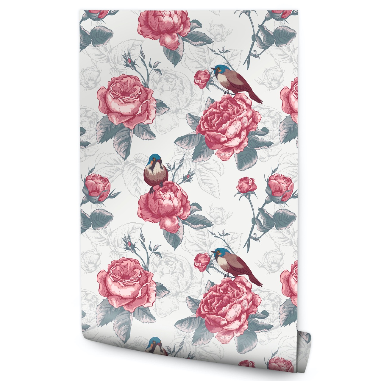 Papel Pintado Fotografía Para Salón Aves Hojas Flores 53cm x 10m