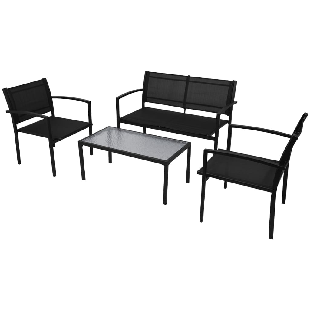 vidaXL set de muebles de jardín 4 piezas textilene negro