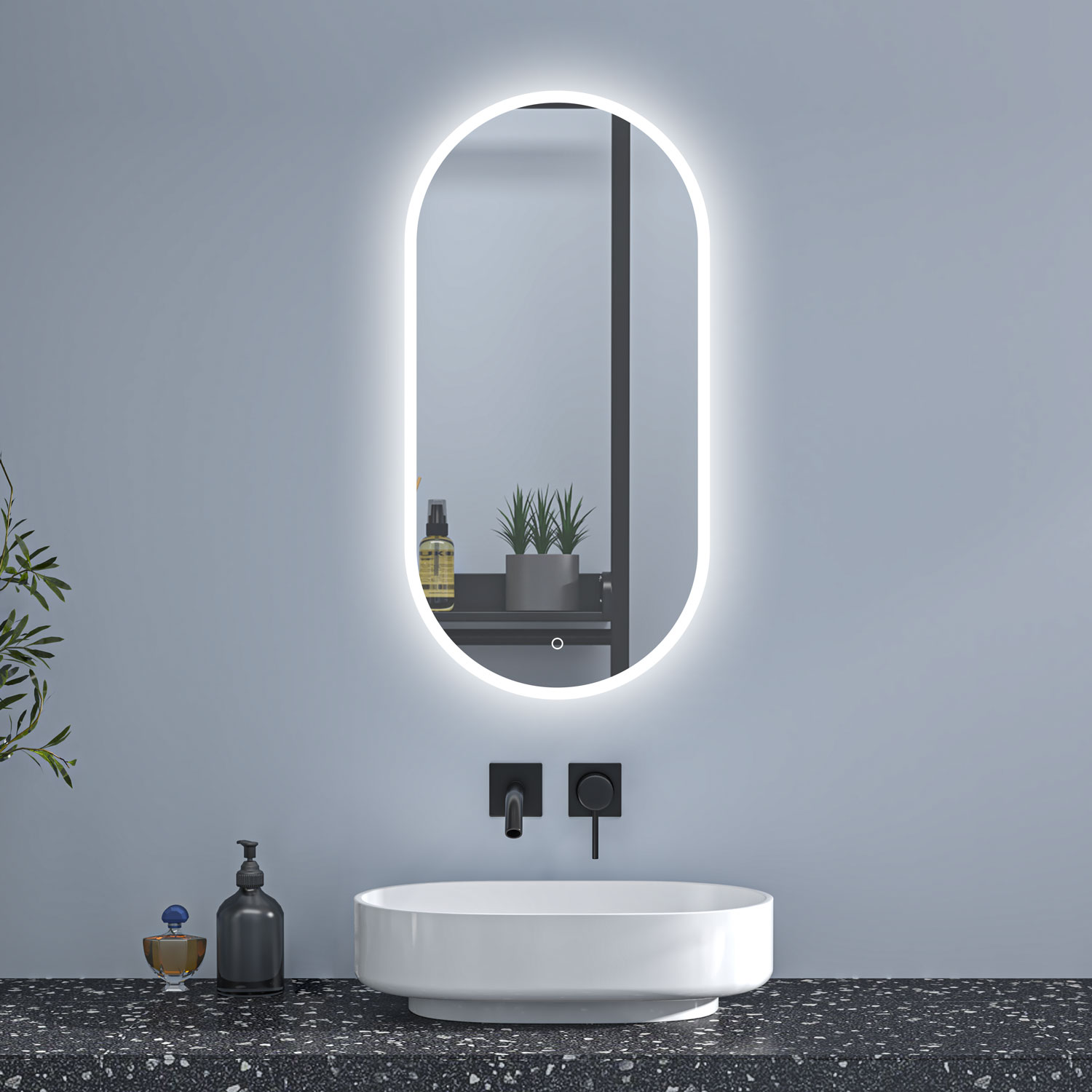 Espejo de baño LED 500 x 1000 mm, ovalado, antivaho, luminosidad regulable