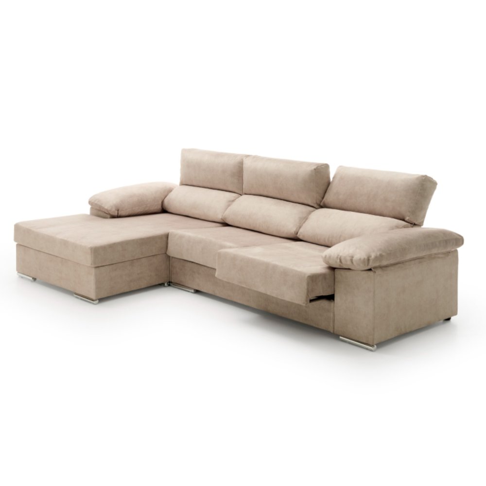 Sofa chaise longue reclinable y deslizante melissa beige izquierda
