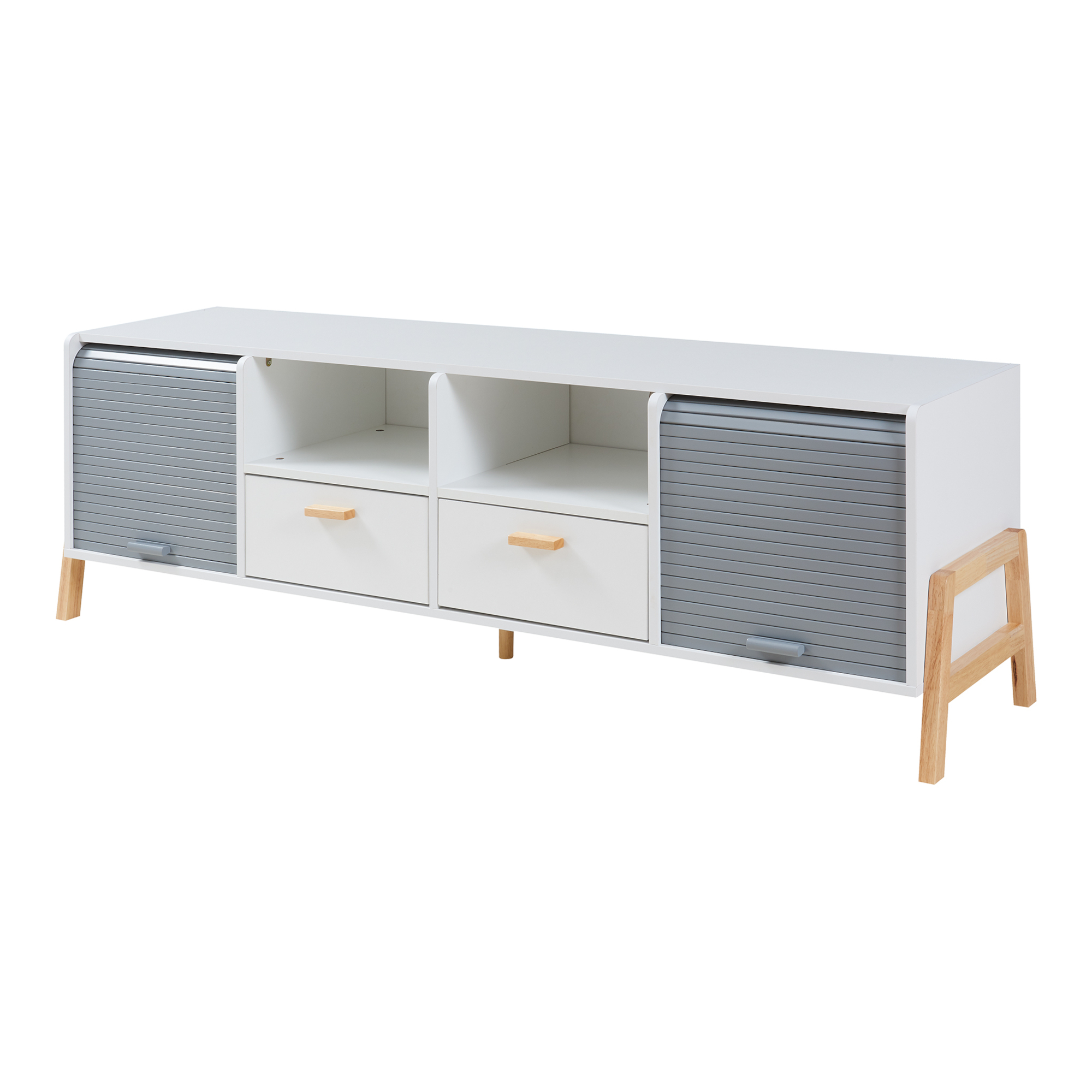 Mueble de tv kvaefjord 2 puertas 2 cajones mdf 160x40x52cm blanco [en.casa]