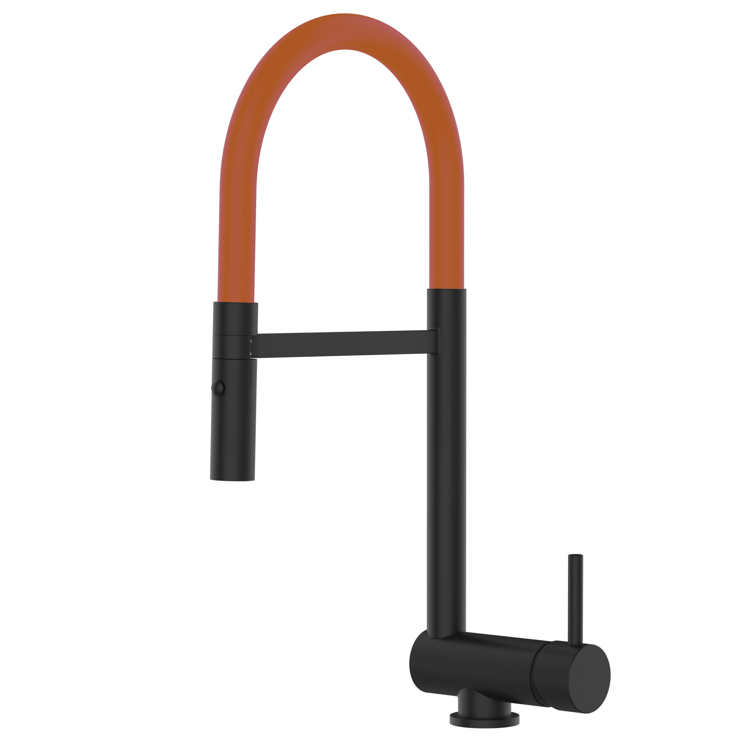 Grifo cocina abatible 6cm negro caño flexible naranja ducha 2chorros