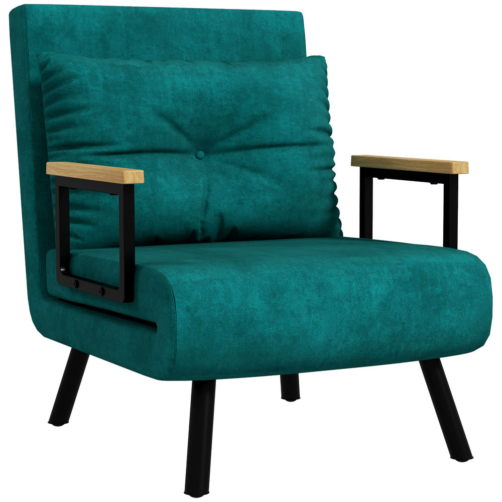 Sofá cama individual 63x73x81 cm poliéster, acero color verde Homcom