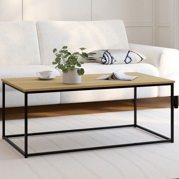 Mesa baja industrial - madera y metal negro - 113 x 60 x 45 cm