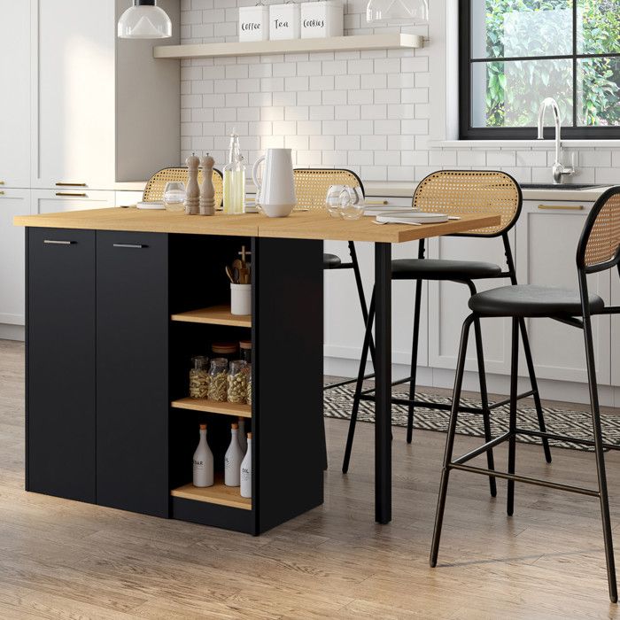 Isla central moderna de madera negra - 140 cm