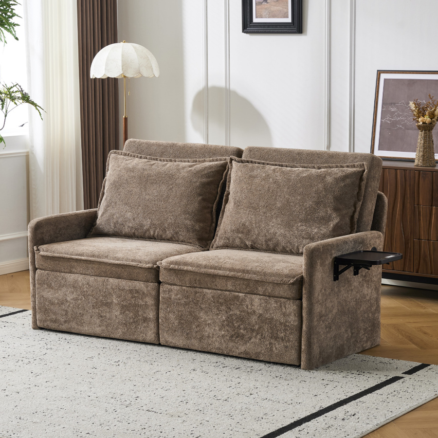 Sofá cama plegable chenilla marrón 3 en 1 con usb y respaldo ajustable