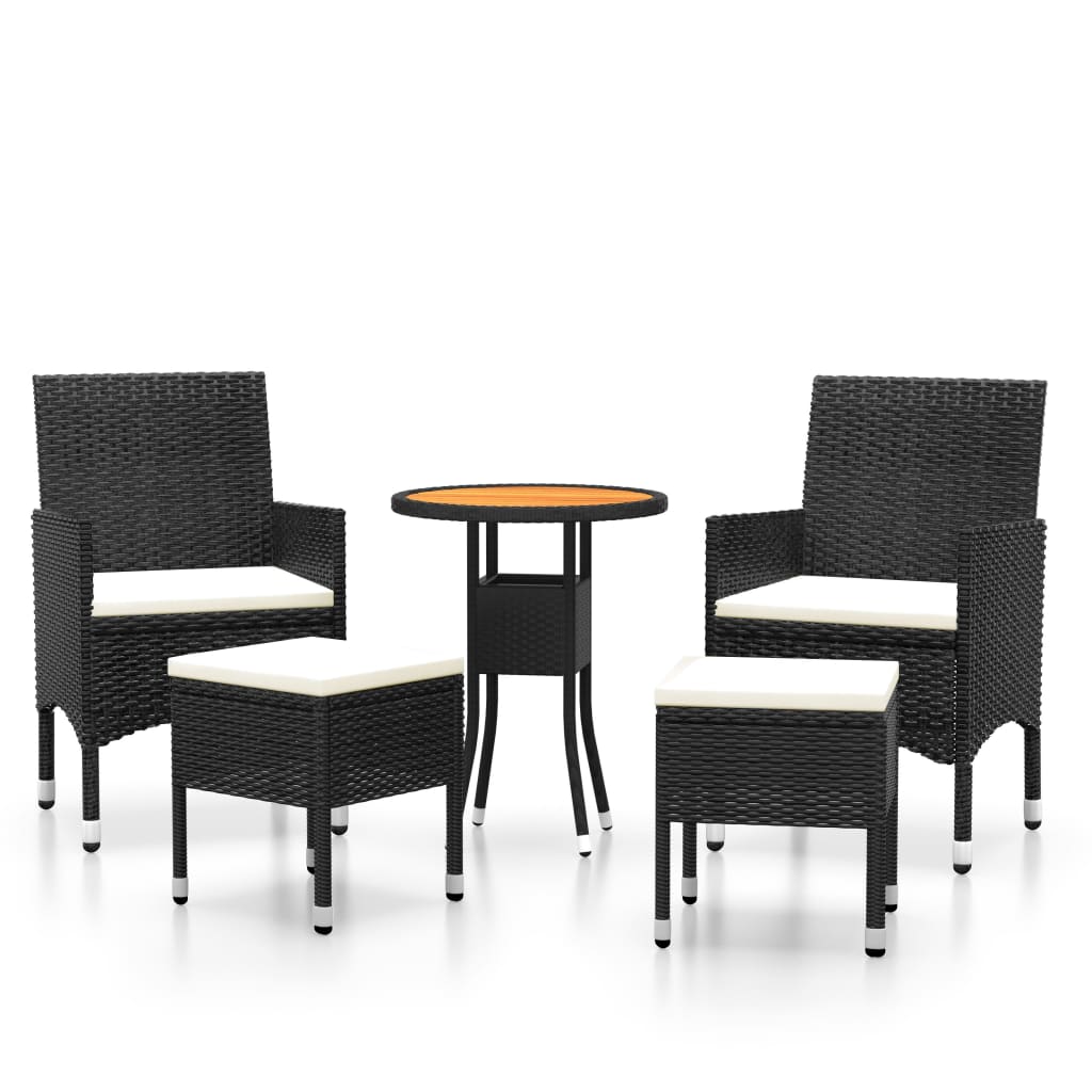 vidaXL juego de muebles de jardín de 5 piezas ratán sintético negro