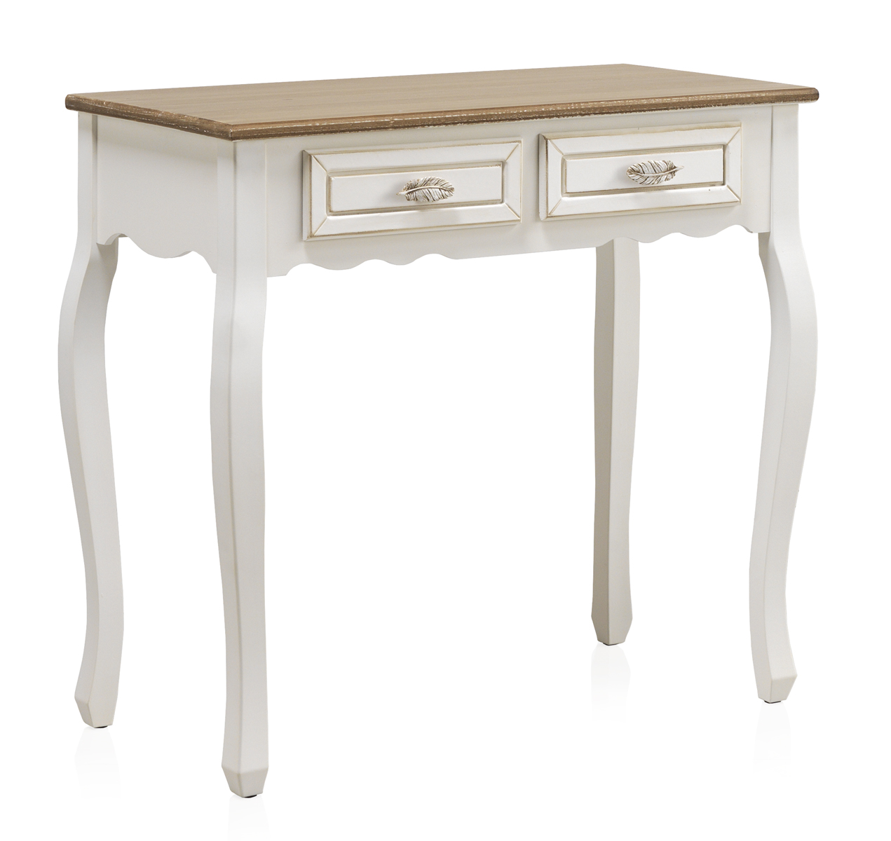 Consola de madera blanca 2 cajones, 80x40x75cm