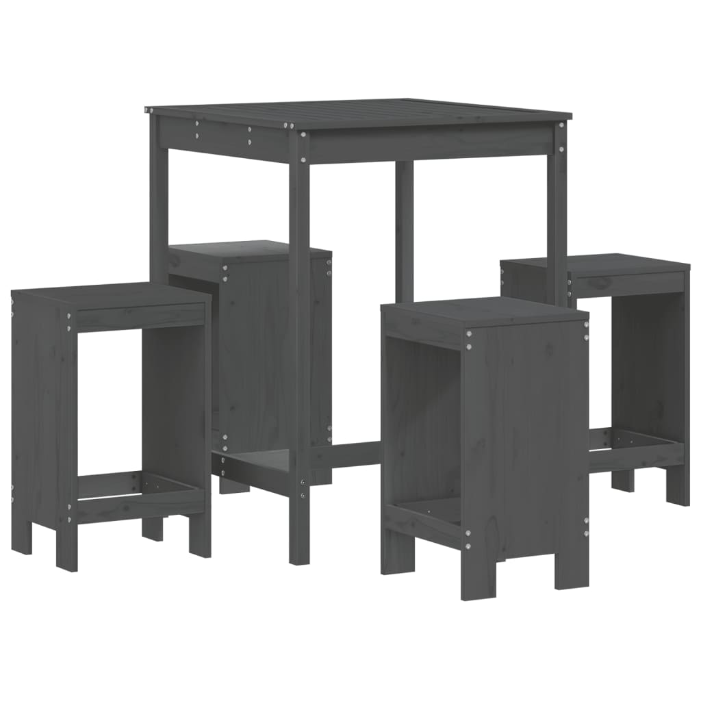 vidaXL set de mesa y taburetes altos jardín 5 piezas madera pino gris