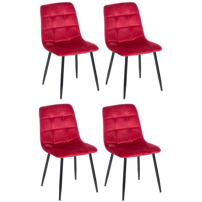 Lote de 4 sillas de terciopelo rojas - 84 cm