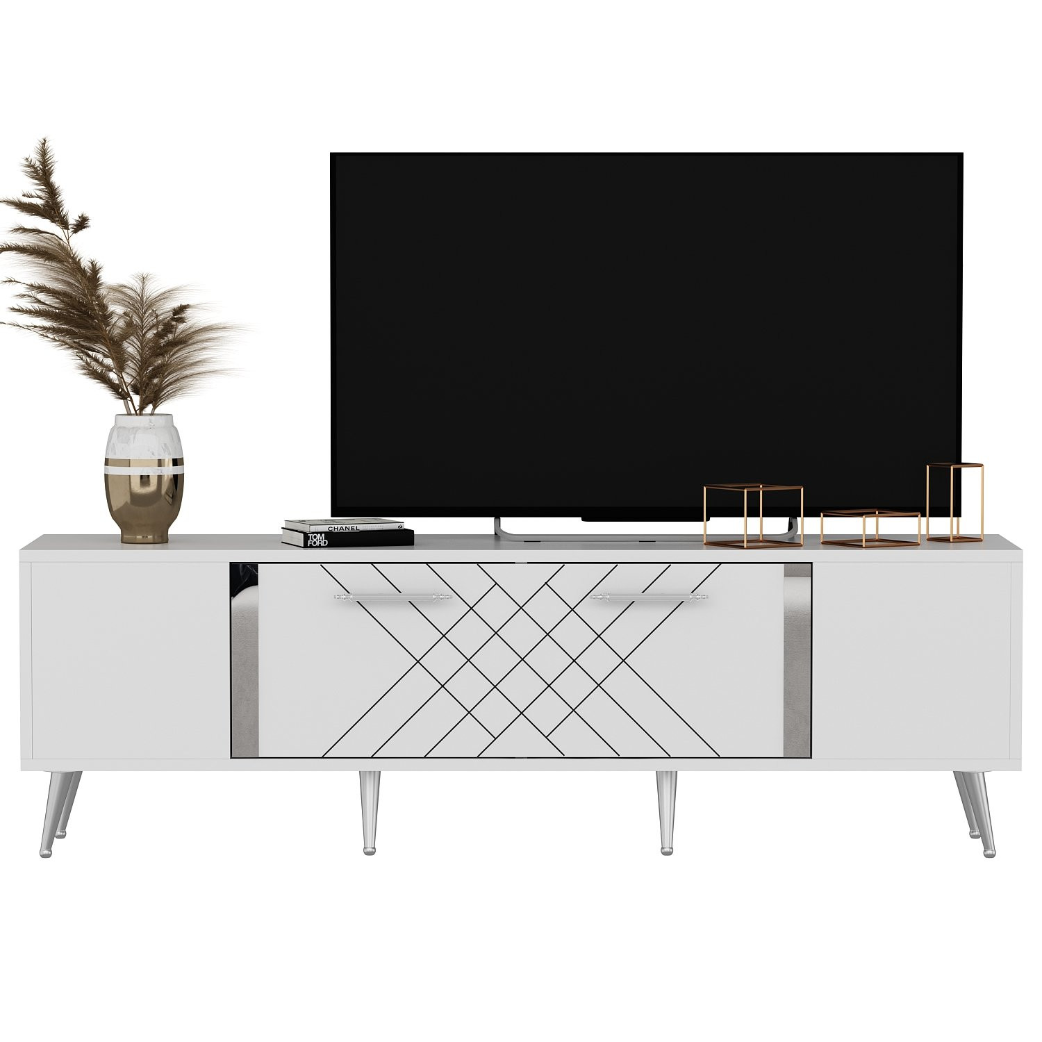 Mueble para la tele de madera <<detas>> - 150 x 35 x 48 cm - plata